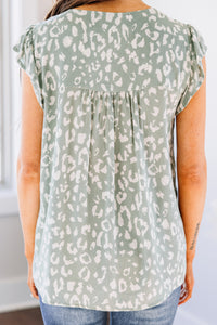 Needed You Sage Green Leopard Embroidered Top