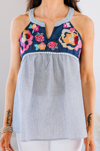 floral embroidered tank