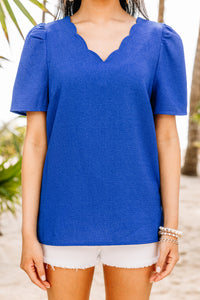 How To Love Royal Blue Scalloped Blouse