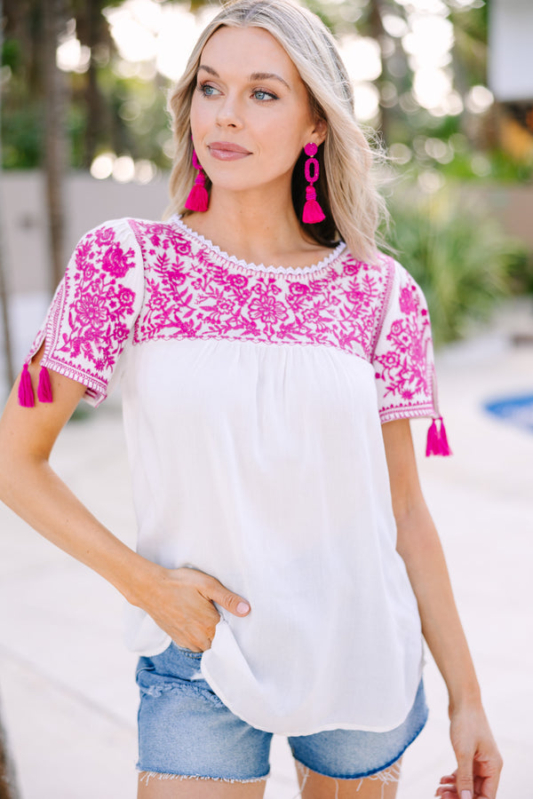 All The Info I Need Magenta Pink Embroidered Top
