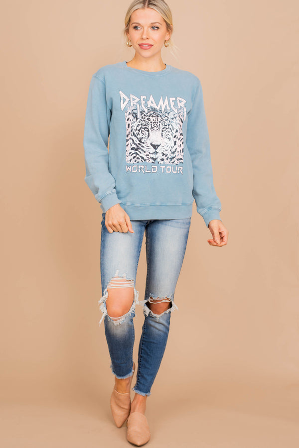 Edgy Light Blue Graphic Sweatshirt Trendy Graphic Sweatshirts Shop