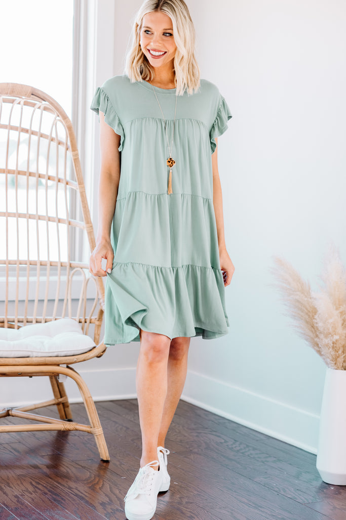Cute Seafoam Green Tiered Dress - Babydoll Dresses – Shop the Mint