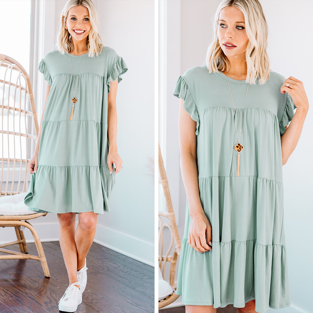 Cute Seafoam Green Tiered Dress - Babydoll Dresses – Shop The Mint
