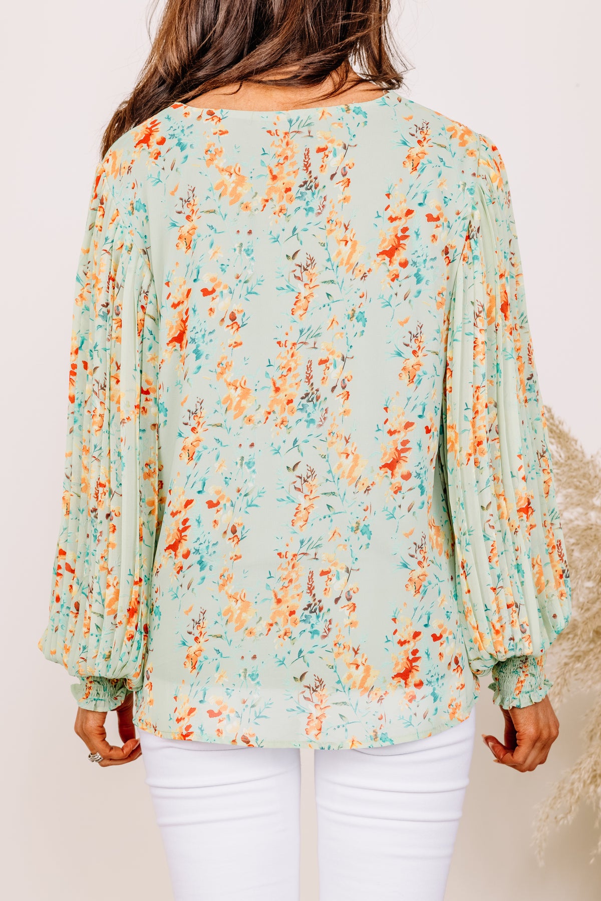 Breezy Sage Green Floral Blouse - Feminie Blouses – Shop the Mint