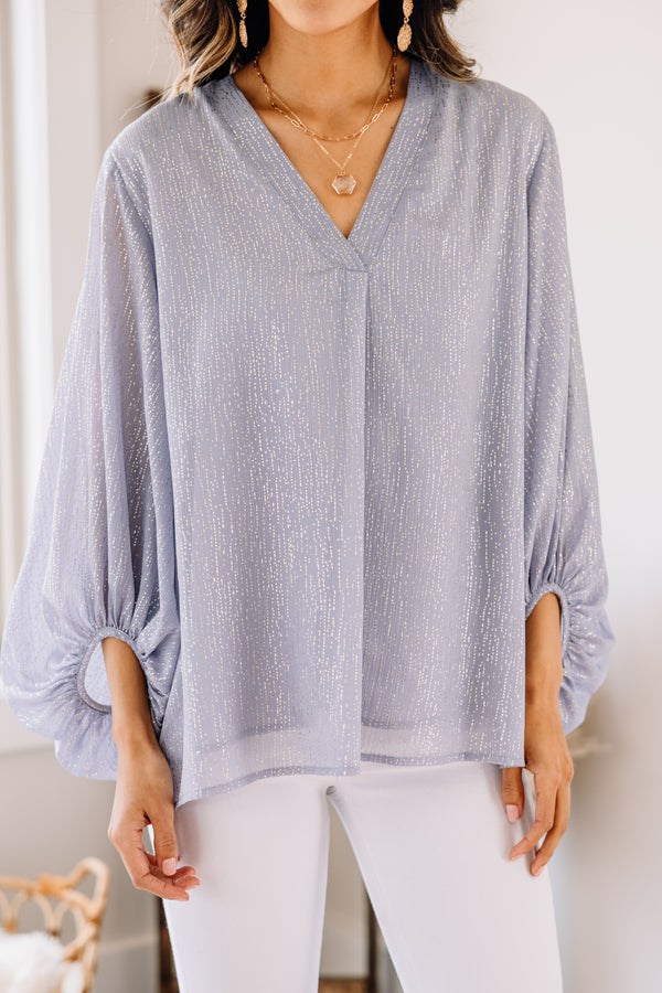 metallic thread bubble sleeve blouse