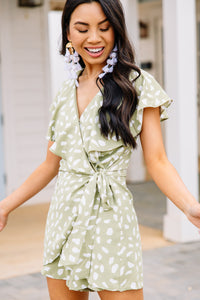 Just Go With It Green Tea Spotted Romper