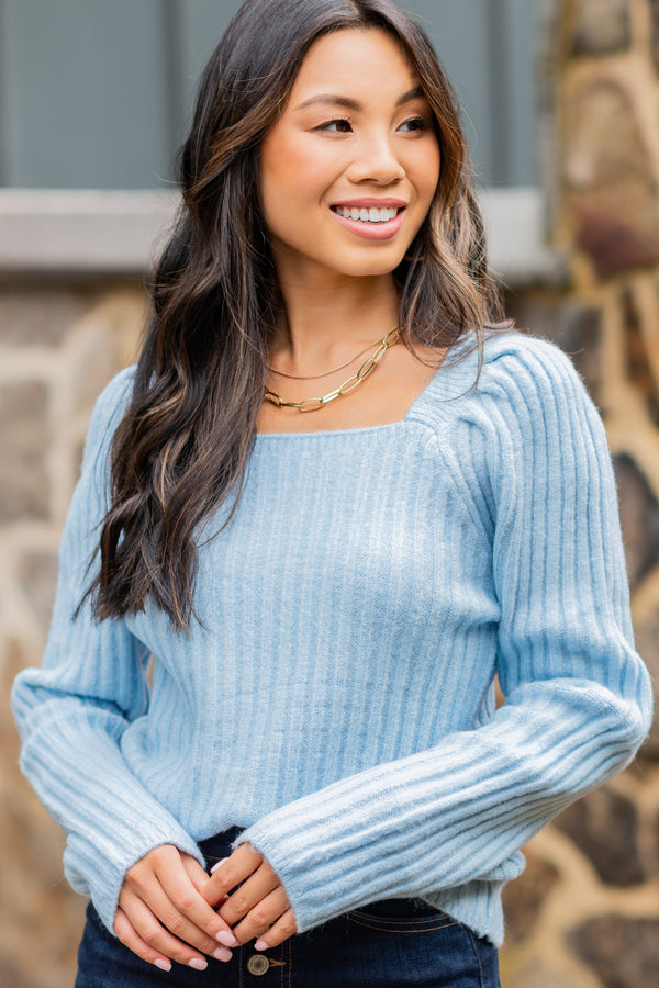 All For You Baby Blue Ribbed Sweater