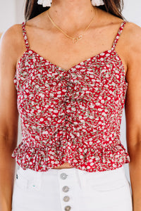 ditsy floral red tank