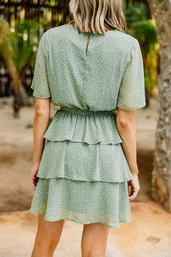 Take Your Word For It Sage Green Spotted Dress