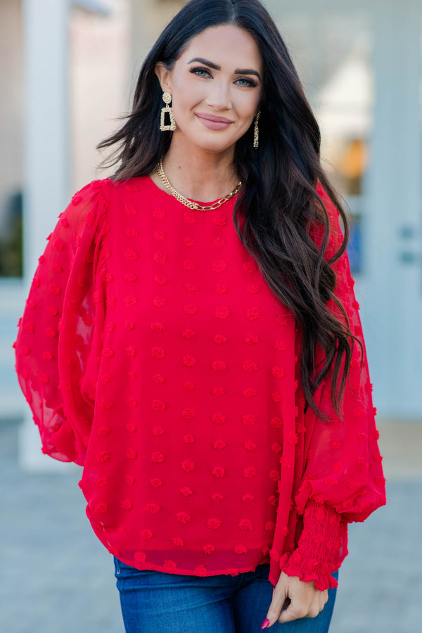 Peace Of Mind Red Swiss Dot Blouse