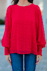 Peace Of Mind Red Swiss Dot Blouse