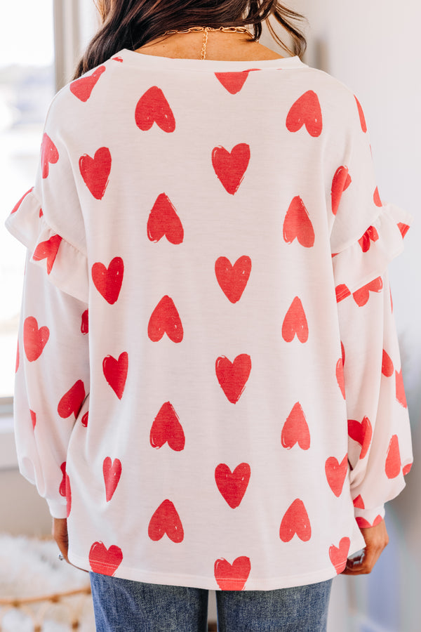 ruffled sleeve heart print pullover