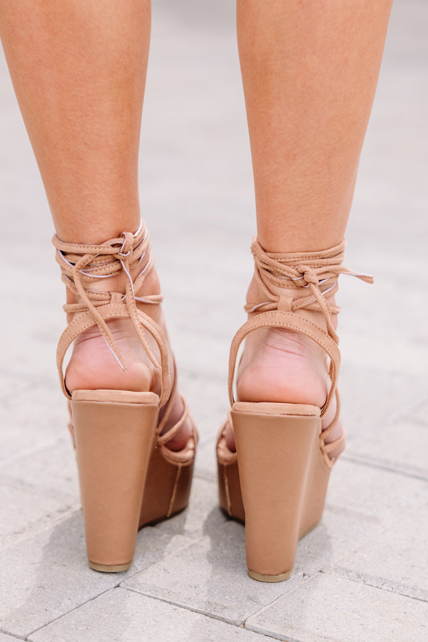 Love Match Camel Brown Strappy Wedges