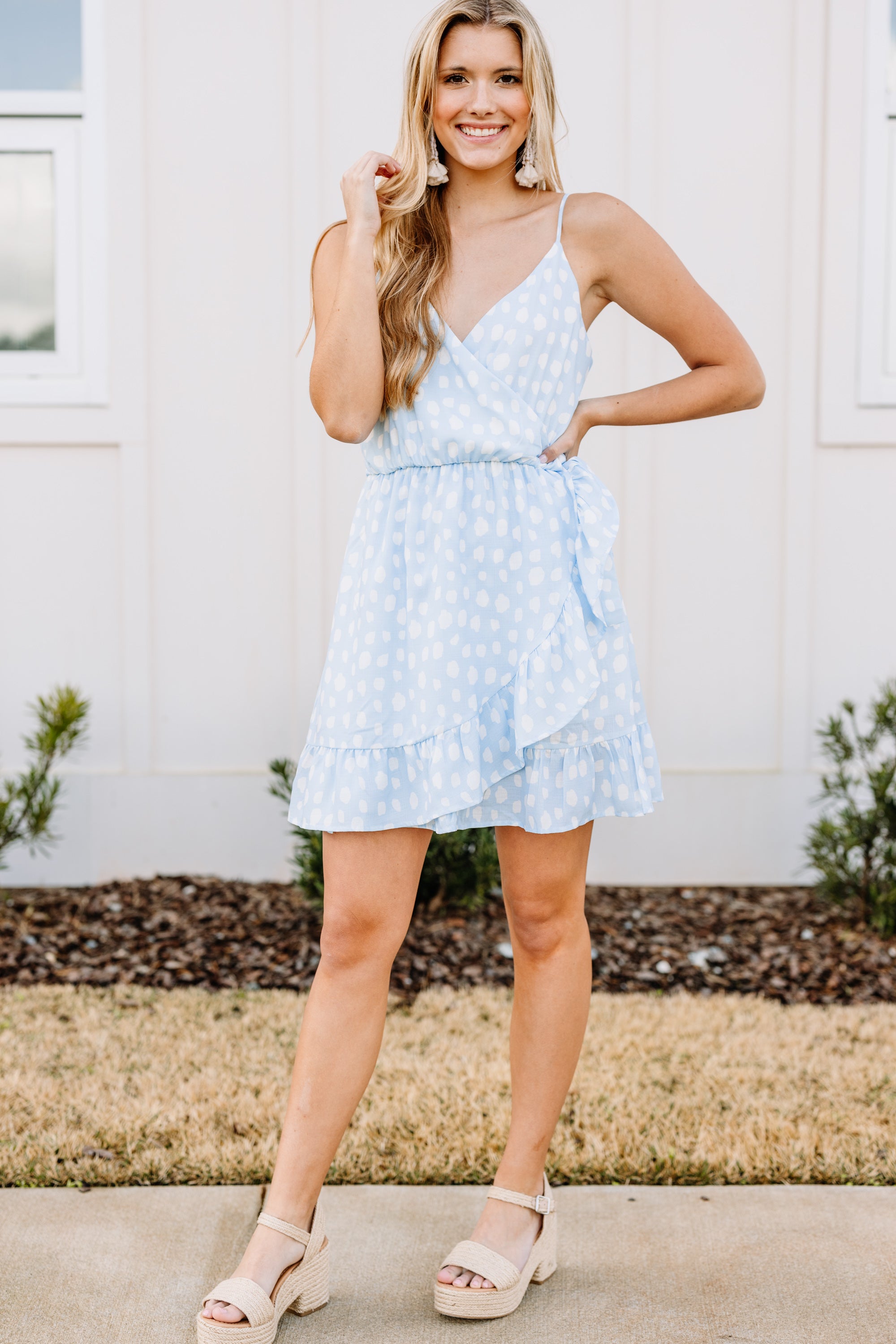 Feminine Light Blue Spotted Wrap Dress - Trendy Women's Dresses#N# #N ...