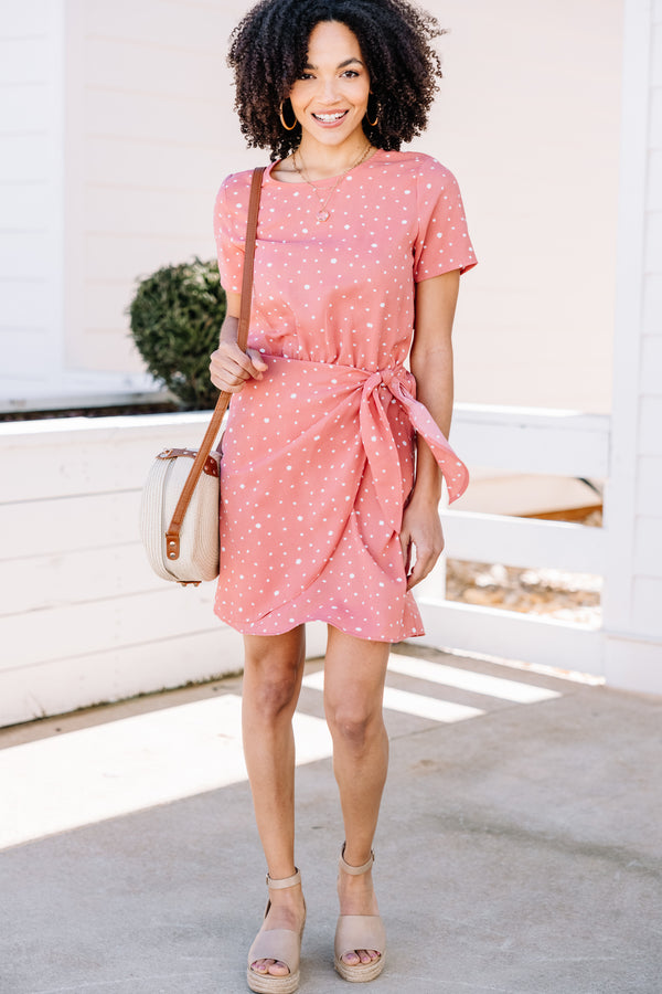 polka dot faux wrap dress