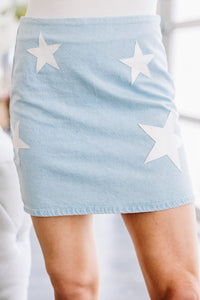 star printed blue skirt