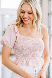 So One Sided Blush Pink Smocked Top