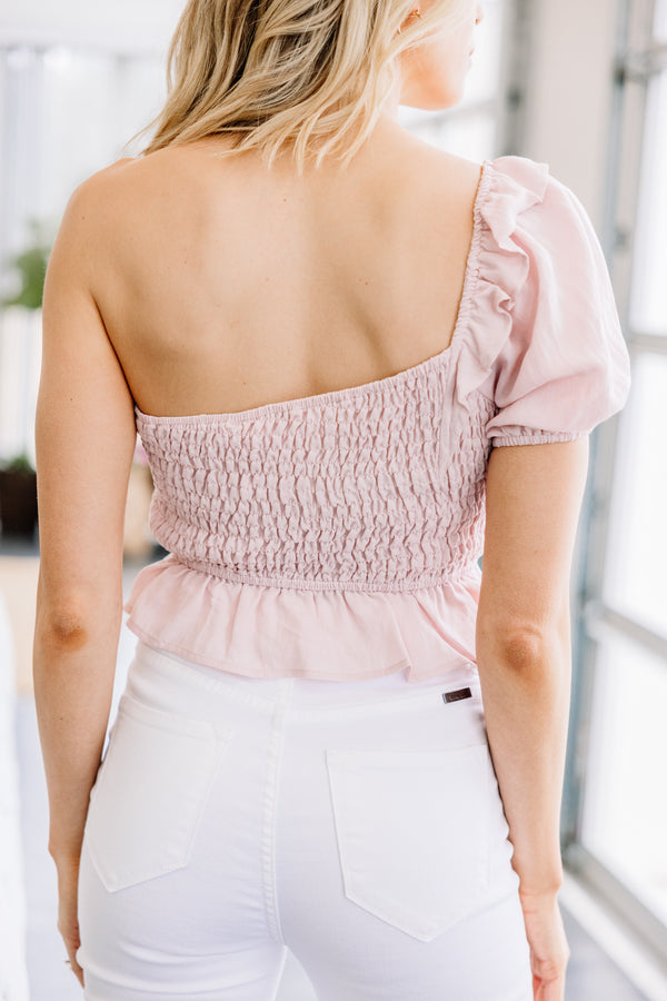 So One Sided Blush Pink Smocked Top