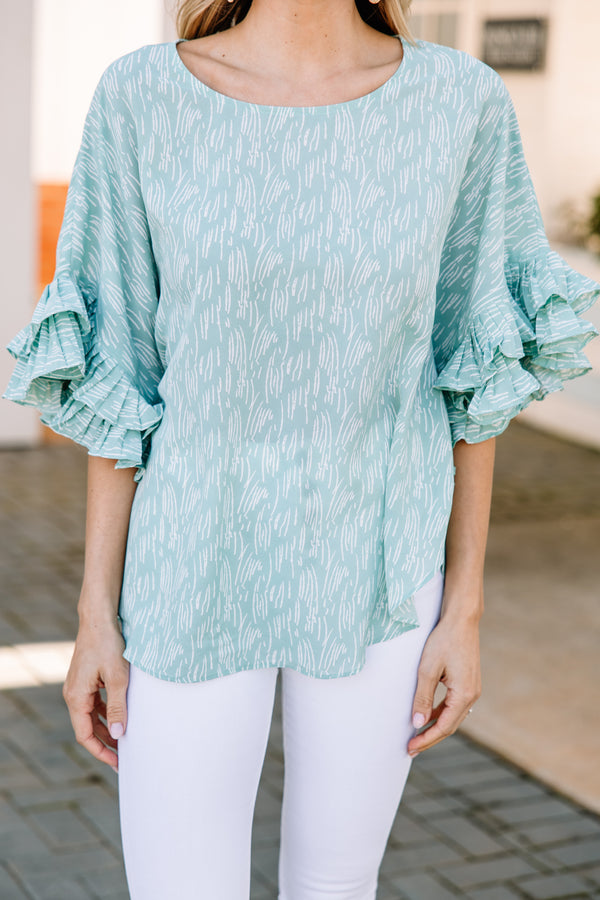It's Your Moment Mint Green Ruffled Blouse