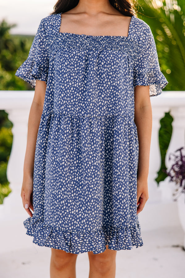 Cute Denim Blue Spotted Dress - Feminine Dresses – Shop the Mint