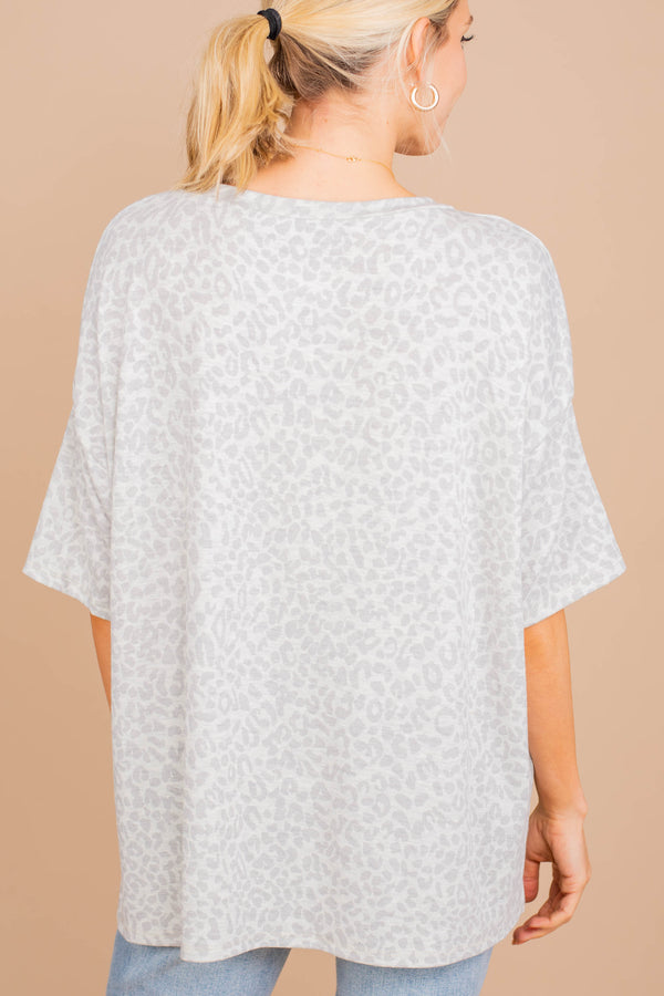 First In Line Oatmeal White Leopard Top