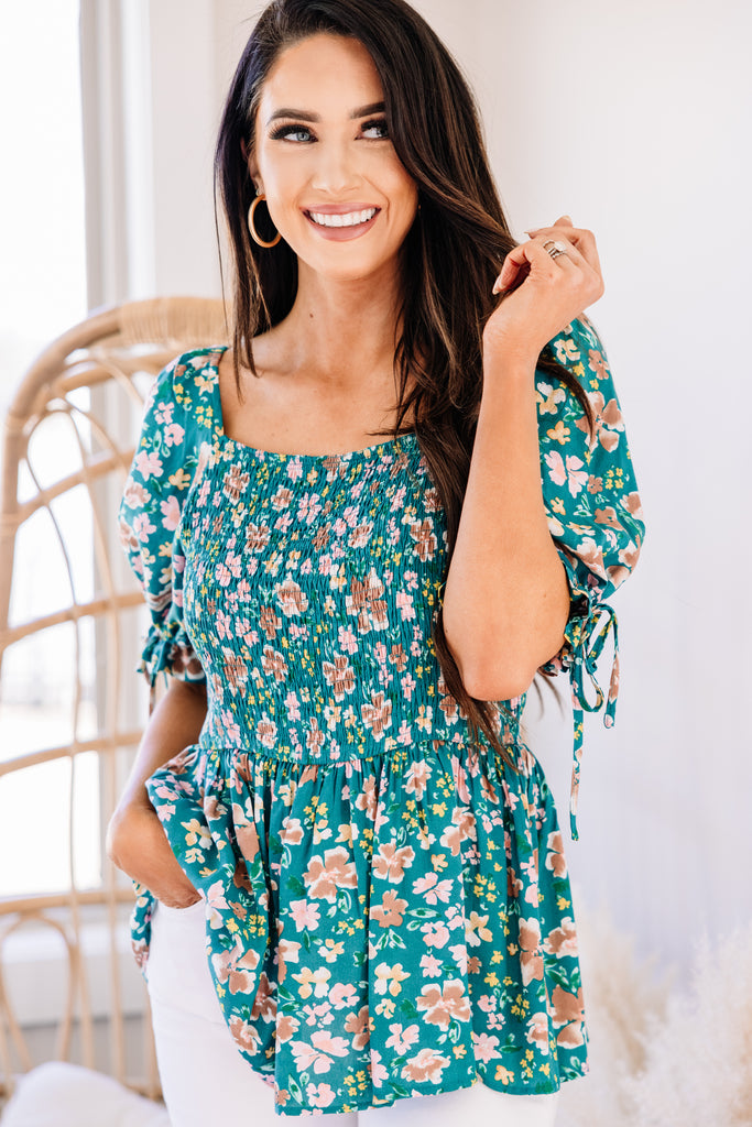 Cute Jade Green Floral Smocked Top - Pretty Women's Tops – Shop the Mint