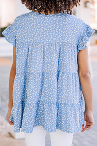 ditsy floral blue babydoll top