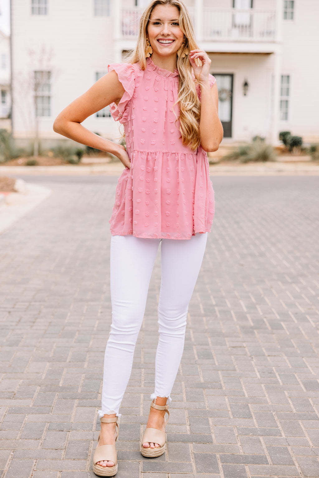 Precious Rose Pink Swiss Dot Top - Chic Boutique Tops – Shop The Mint