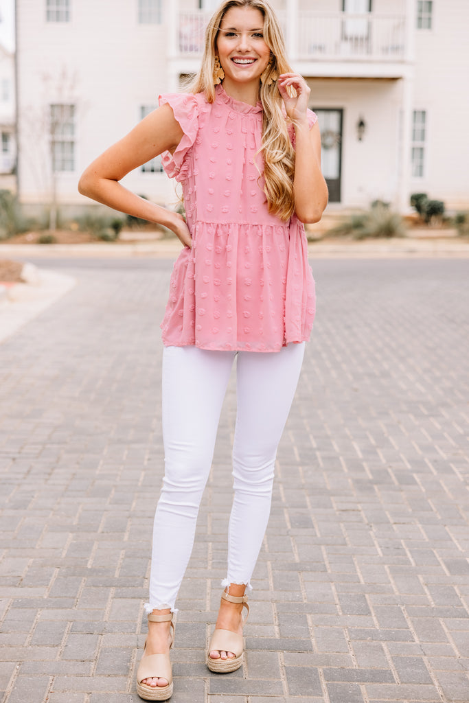 Precious Rose Pink Swiss Dot Top - Chic Boutique Tops – Shop the Mint