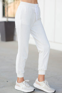 solid white lounge joggers