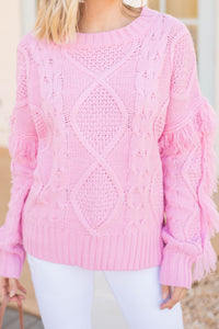 cable knit fringe sleeve sweater