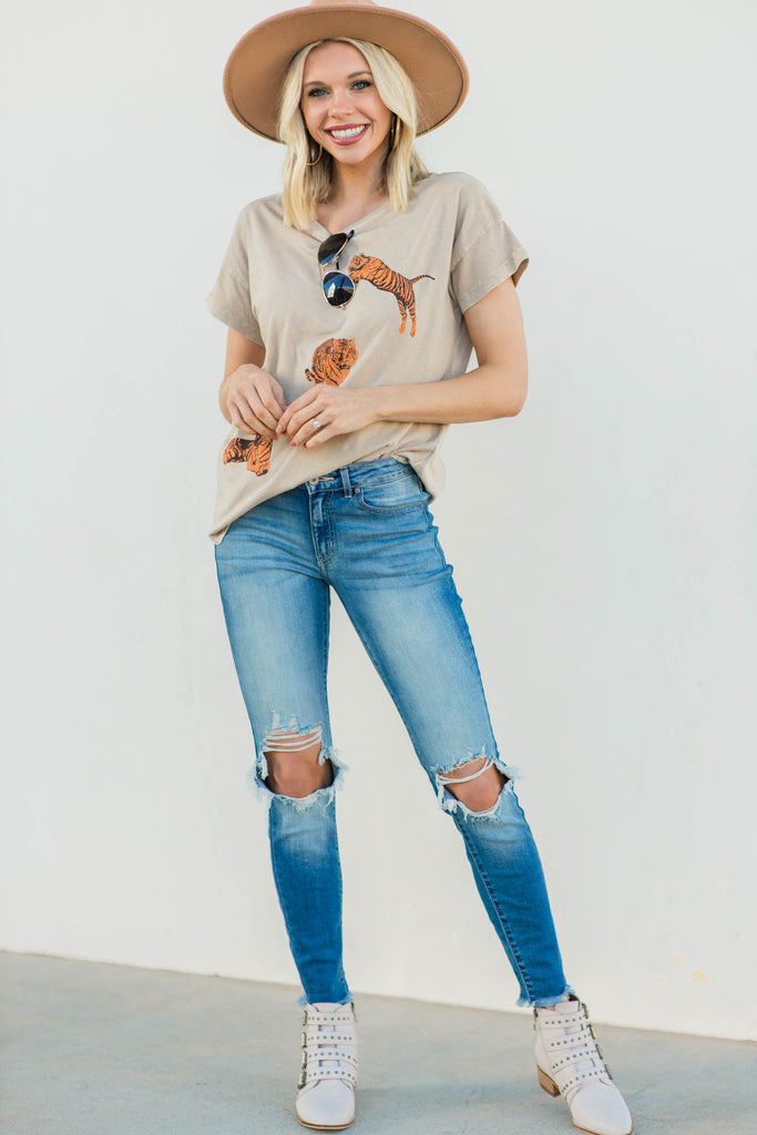Tiger Tiger Taupe Brown Graphic Tee - Edgy Graphic Tees â Shop the Mint