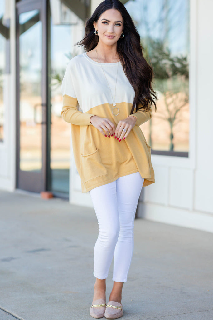 Cute Citrus Yellow Colorblock Tunic - Casual Spring Tunics – Shop the Mint