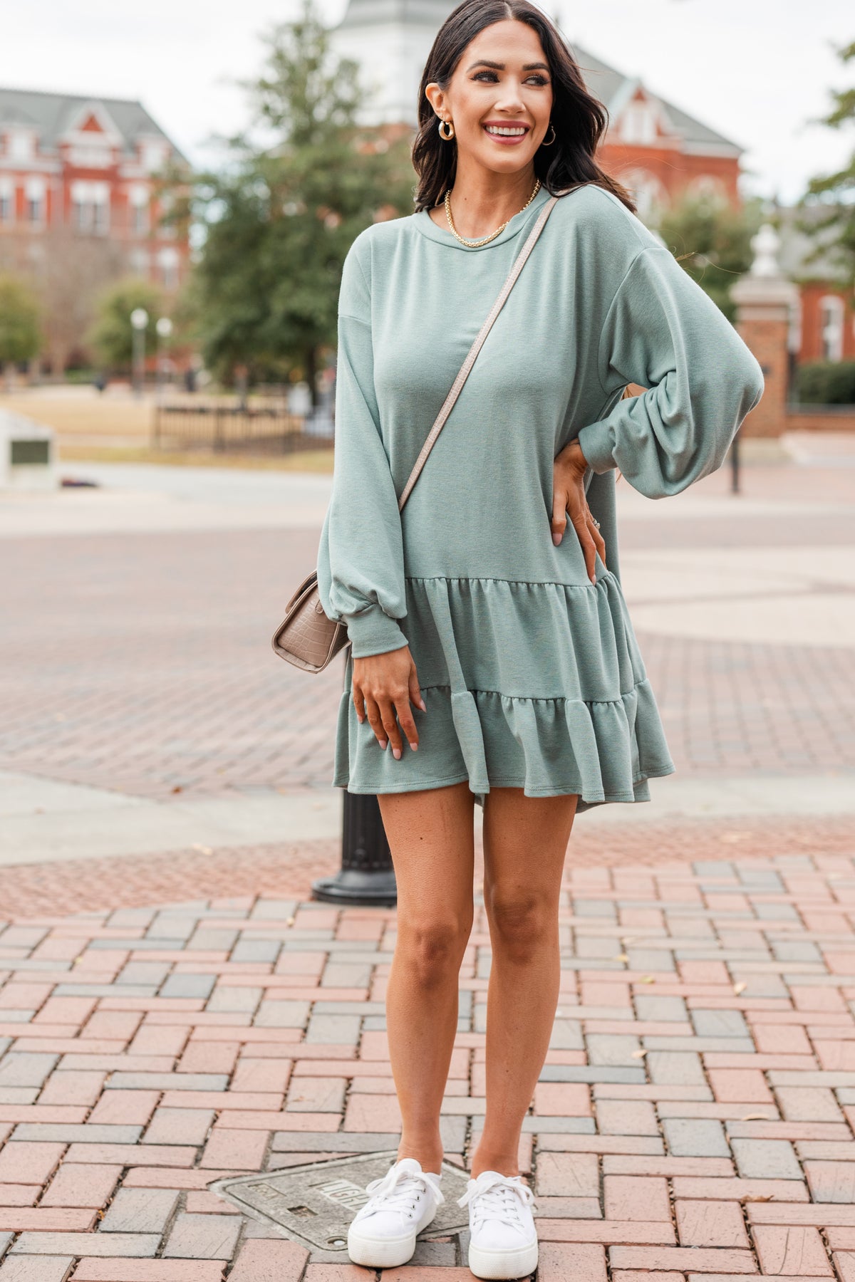 Comfy Sage Green Tiered Dress Causal Women's Dresses Shop the Mint