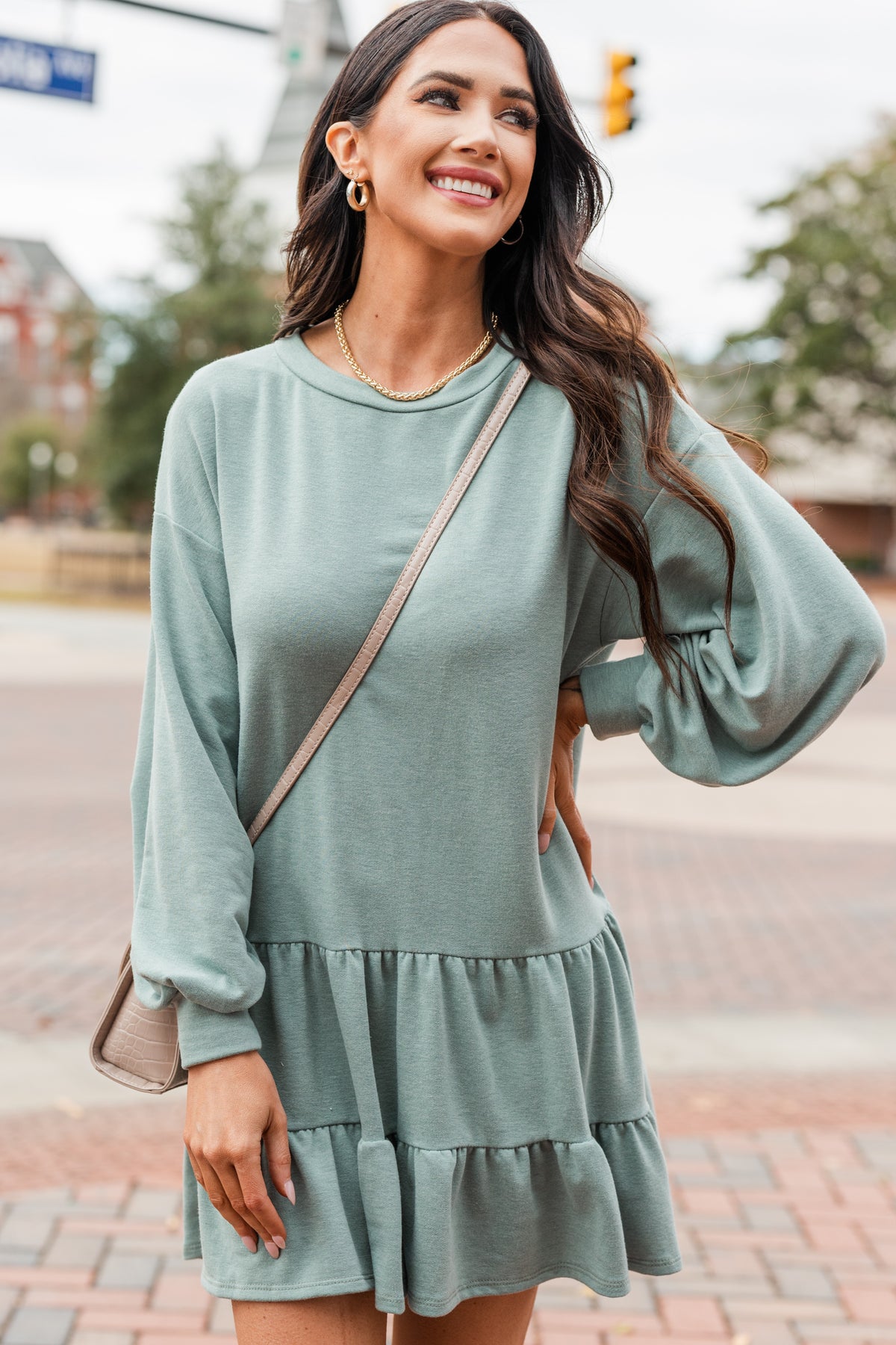 Comfy Sage Green Tiered Dress Causal Women's Dresses Shop the Mint
