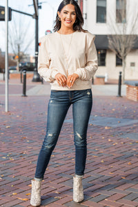solid long sleeve top with padded shoulders