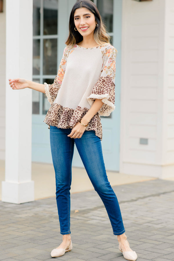 mixed print boho top