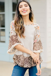 mixed print boho top