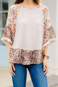 mixed print boho top