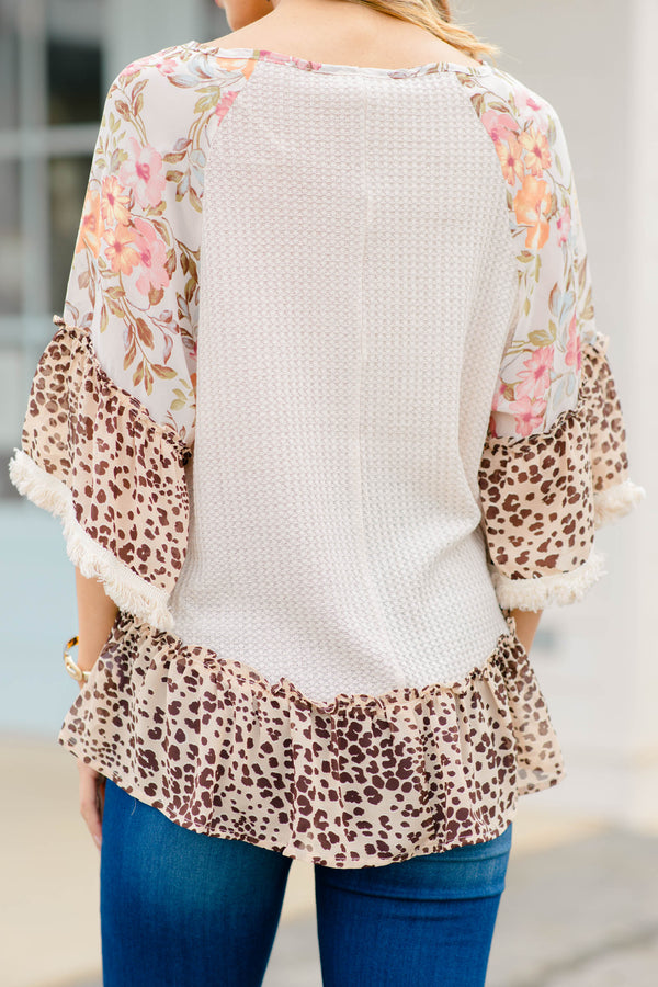 mixed print boho top