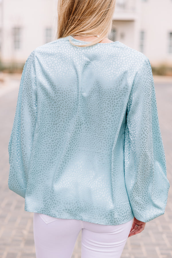 Put On A Show Sage Green Satin Leopard Blouse