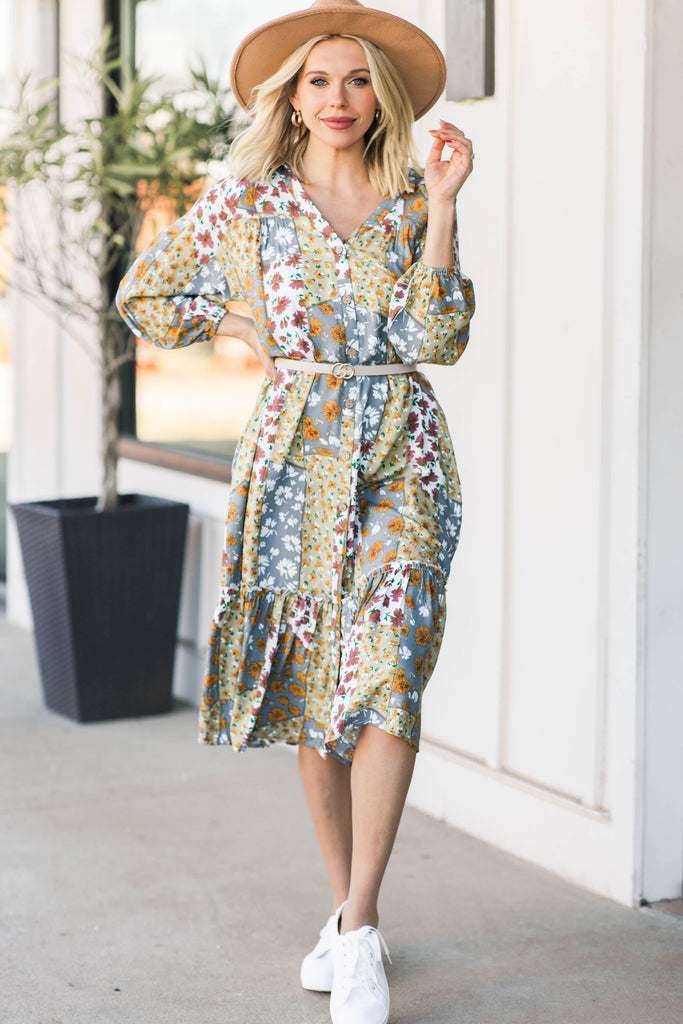 Fabulous Gray Mixed Print Midi Dress - House Dresses – Shop the Mint