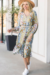 mixed floral boho midi dress