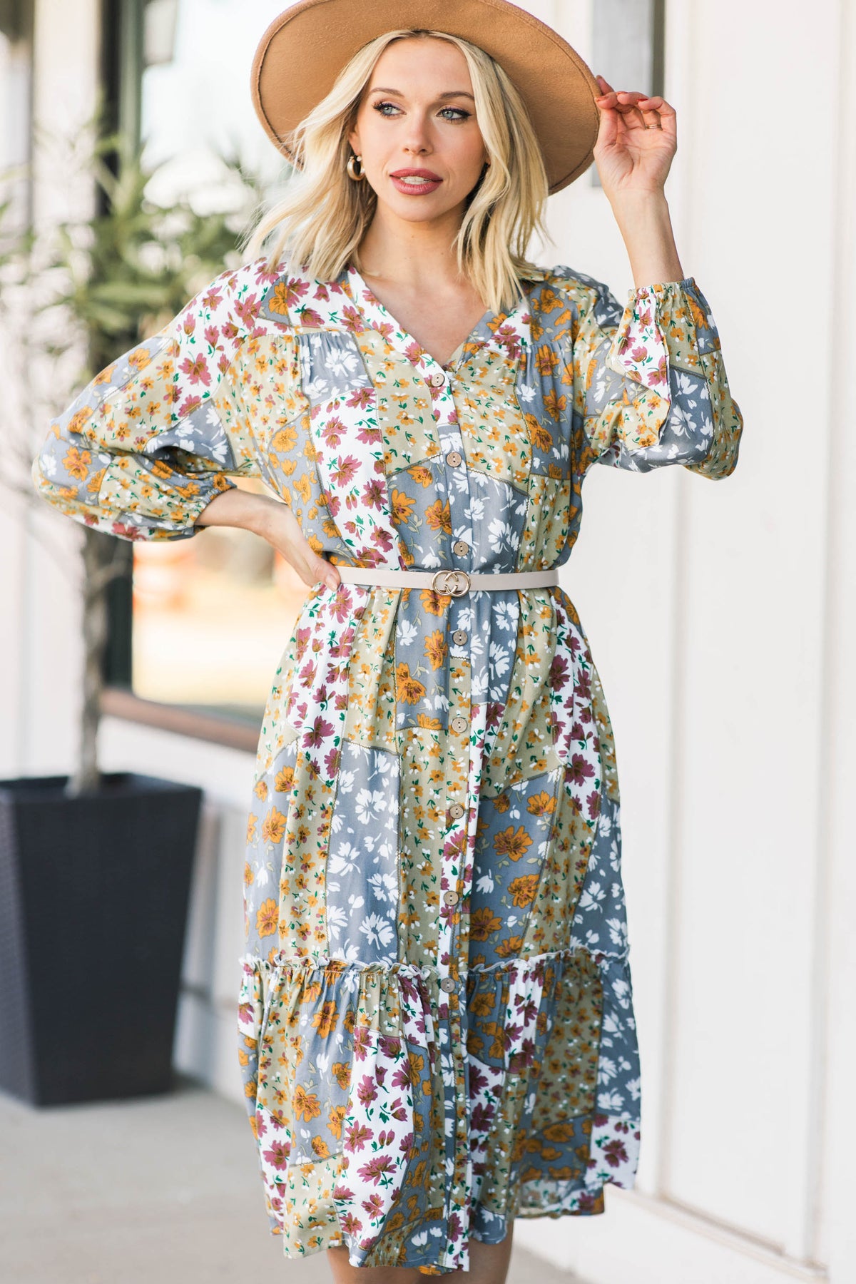 Fabulous Gray Mixed Print Midi Dress - House Dresses – Shop the Mint