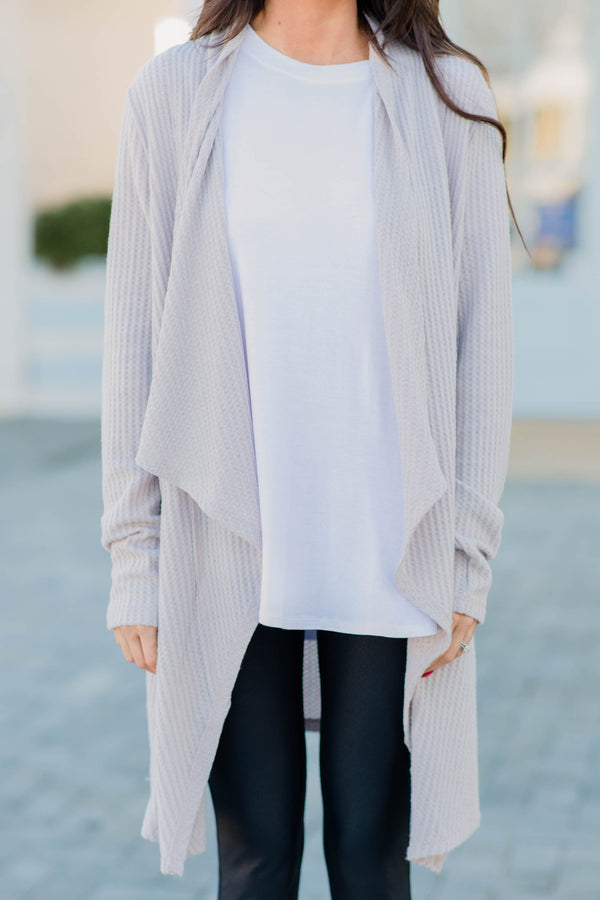 long hem waffle knit cardigan