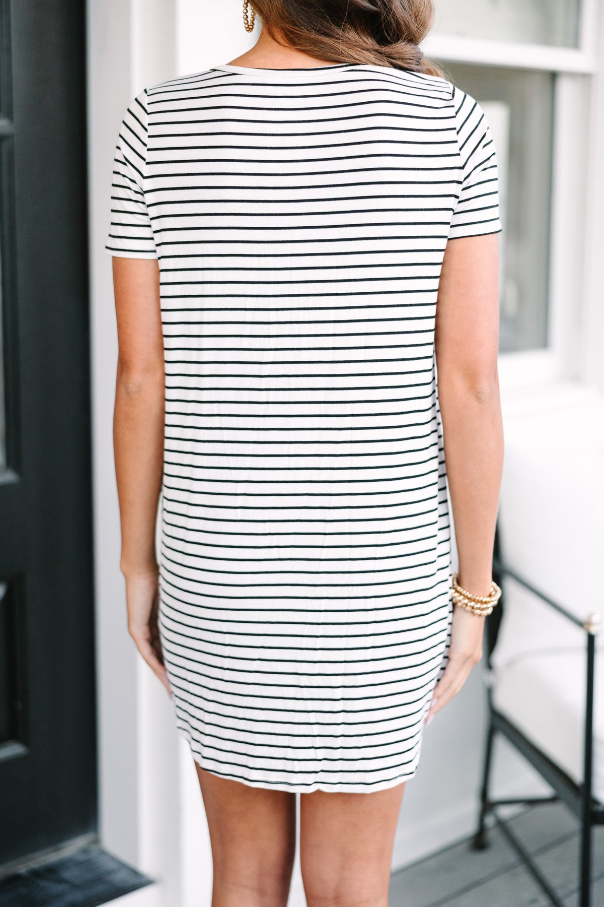 Comfy White Striped T-shirt Dress
