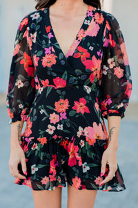 bold floral bubble sleeve dress