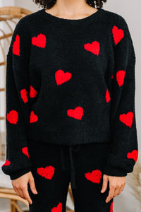 Cozy Love Black Heart Pullover