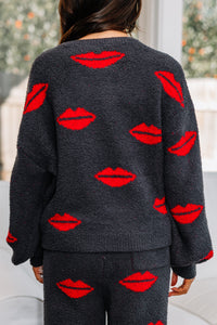 Just A Kiss Charcoal Gray Lips Pullover