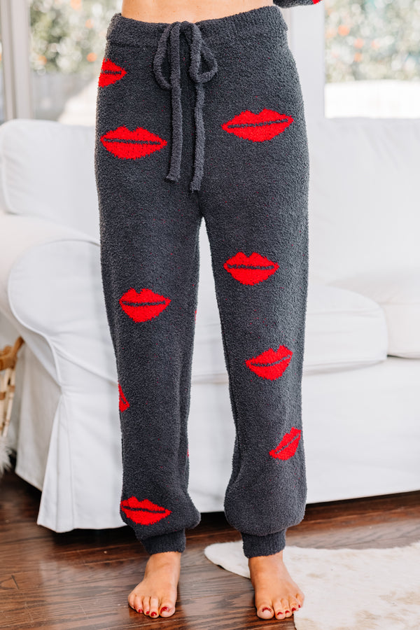 Just A Kiss Charcoal Gray Lips Joggers
